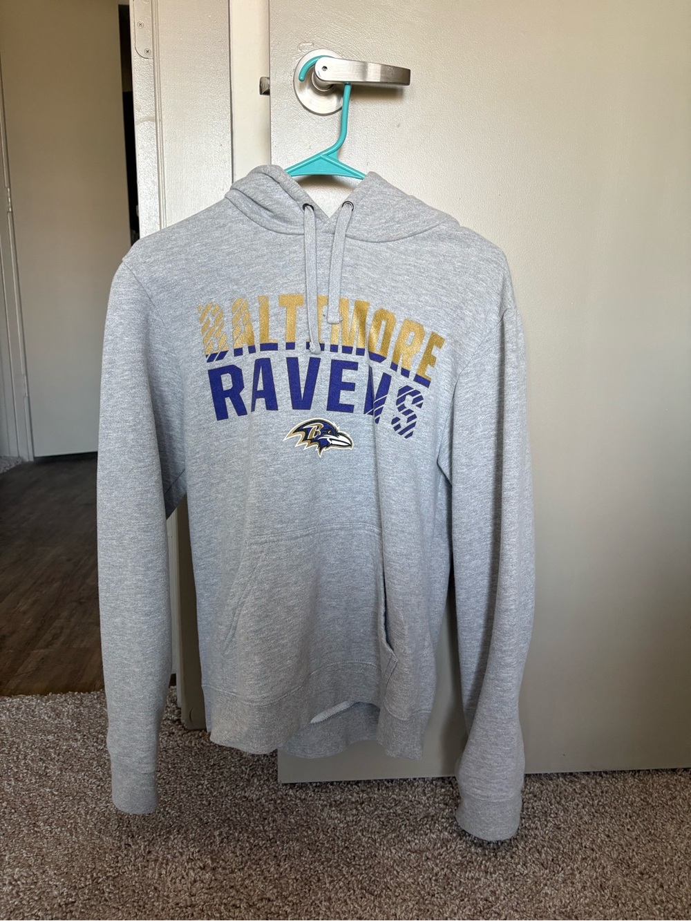 Fanatics Gray Baltimore Ravens Pullover Hoodie with Purple & Gold Logo